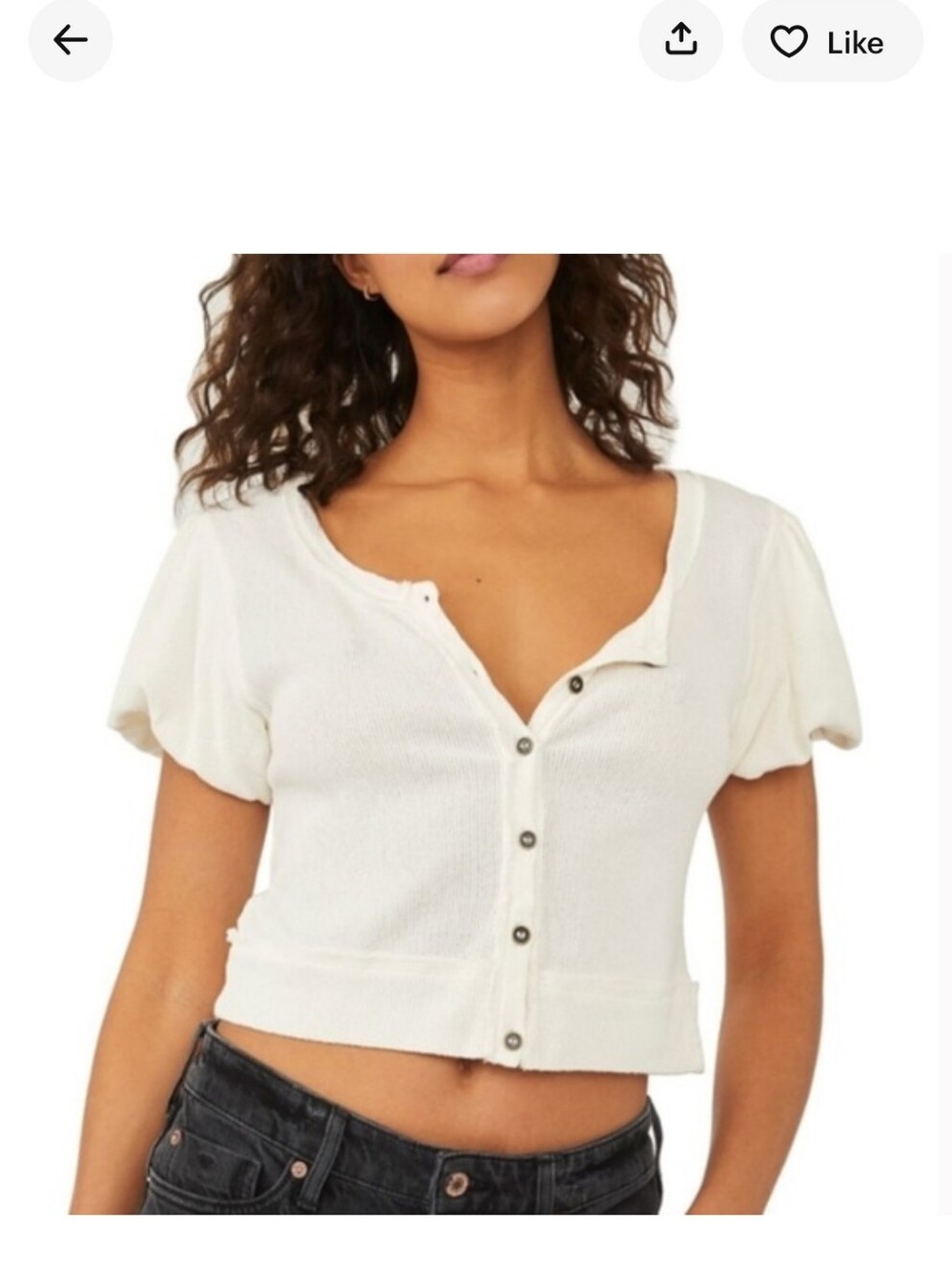 WE THE FREE   MOLLY CROPPED PUFF SLEEVES BUTTON DOWN LARGE. IVORY